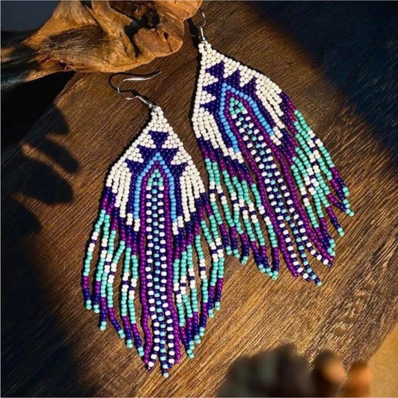 New Southwestern Boho Intricate Handmade Beaded Earrings - Picture 4 of 12